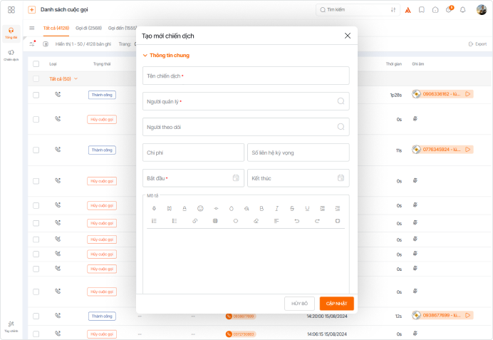 Thiết lập chiến dịch Marketing