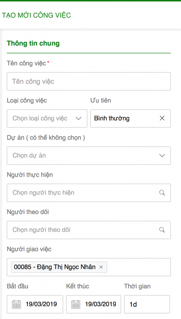 M&agrave;n h&igrave;nh tạo, giao v&agrave; phần quyền c&ocirc;ng việc 1Office