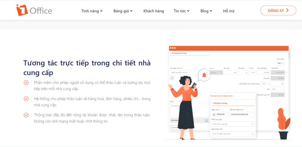 T&iacute;nh năng "Mua h&agrave;ng" của 1Office gi&uacute;p quản l&yacute; đơn h&agrave;ng thuận tiện một c&aacute;ch tối đa