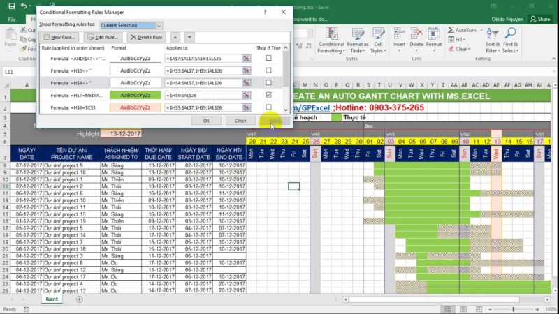 Quản l&yacute; dự &aacute;n tr&ecirc;n Excel