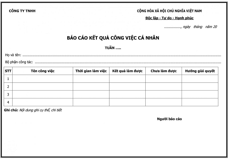 Mẫu kế hoạch l&agrave;m việc c&aacute; nh&acirc;n theo tuần, th&aacute;ng