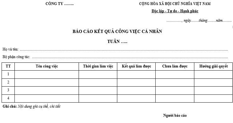 Mẫu kế hoạch l&agrave;m việc c&aacute; nh&acirc;n theo ng&agrave;y