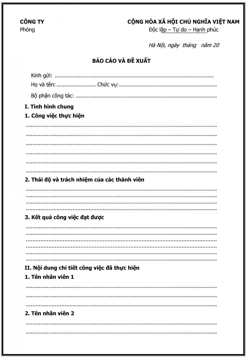 B&aacute;o c&aacute;o tiến độ c&ocirc;ng việc chuẩn form