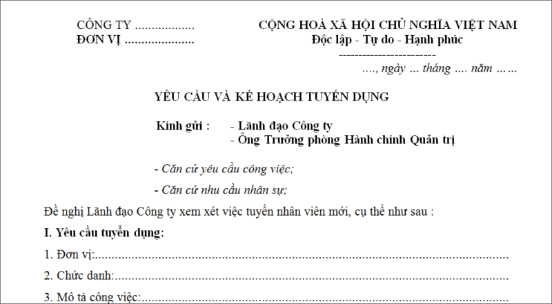 Mẫu kế hoạch tuyển dụng