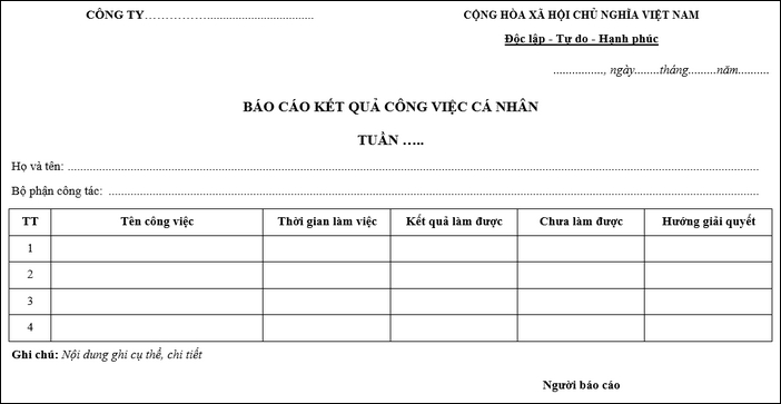 b&aacute;o c&aacute;o tiến độ c&ocirc;ng việc theo tuần mới nhất