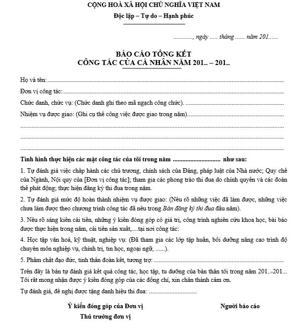 Mẫu báo cáo kết quả công việc theo năm