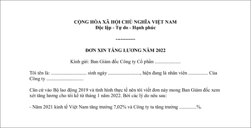 Đơn đề xuất tăng lương cho c&ocirc;ng ty cổ phần