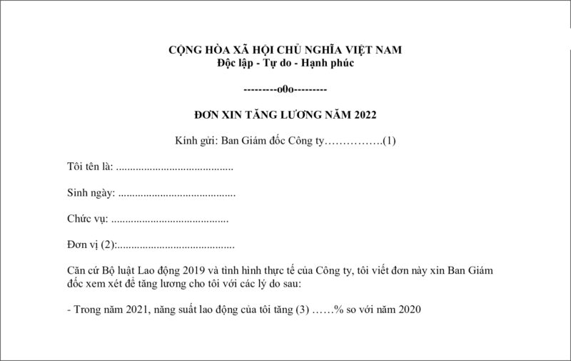 Đơn đề xuất tăng lương cho c&aacute; nh&acirc;n