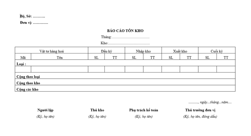 Mẫu b&aacute;o c&aacute;o tồn kho tổng qu&aacute;t 