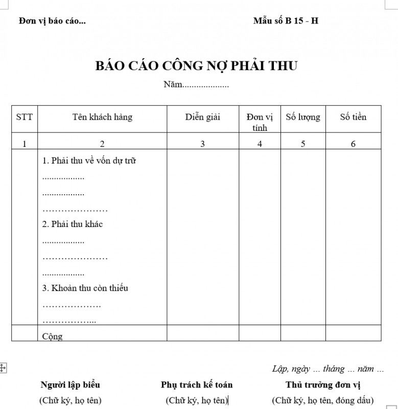 B&aacute;o c&aacute;o c&ocirc;ng nợ được sử dụng phổ biến