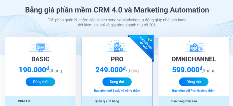 Bảng giá tham khảo phần mềm CRM của Sapo Bảng giá tham khảo phần mềm CRM của Sapo