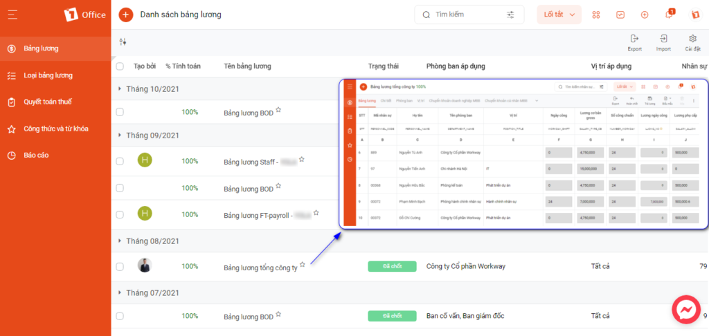Giải ph&aacute;p t&iacute;nh lương tự động 1Office