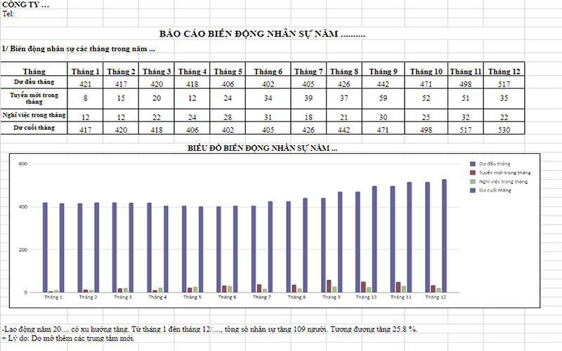 Mẫu báo cáo biến động nhân sự chuẩn form