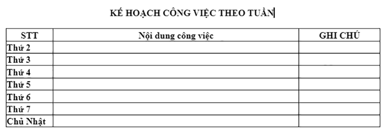 Mẫu ph&acirc;n c&ocirc;ng c&ocirc;ng việc được thực hiện theo tuần