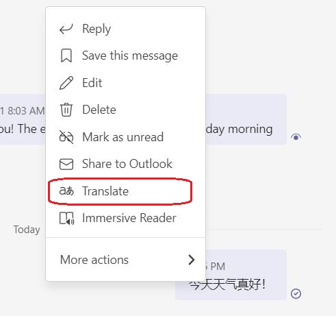 Tính năng dịch tự động của Microsoft Team