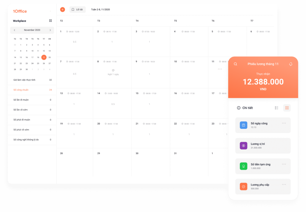 Phần mềm chấm công online 1Office HRM