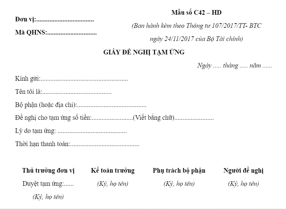 Giấy đề nghị tạm ứng lương