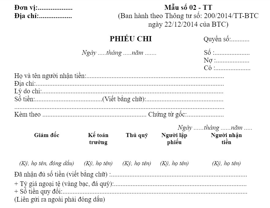Mẫu phiếu chi