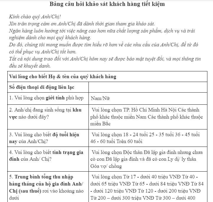 Mẫu phiếu khảo s&aacute;t kh&aacute;ch h&agrave;ng ng&acirc;n h&agrave;ng