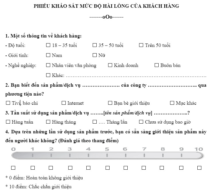 Mẫu khảo s&aacute;t đ&aacute;nh gi&aacute; mức độ h&agrave;i l&ograve;ng của kh&aacute;ch h&agrave;ng