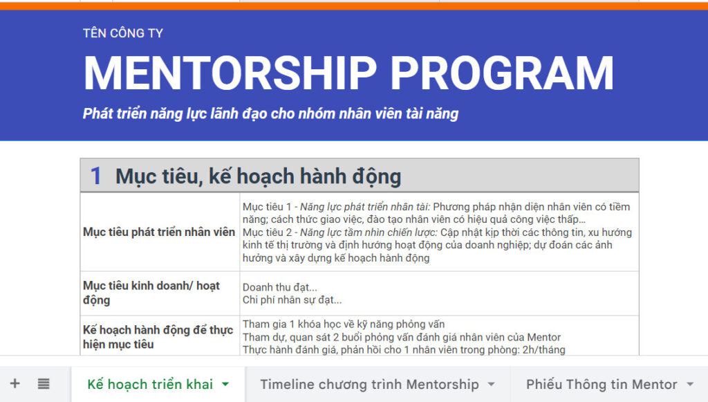 Mẫu kế hoạch chương trình Mentorship