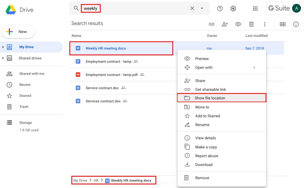 Chức năng tìm kiếm hồ sơ của Google Drive