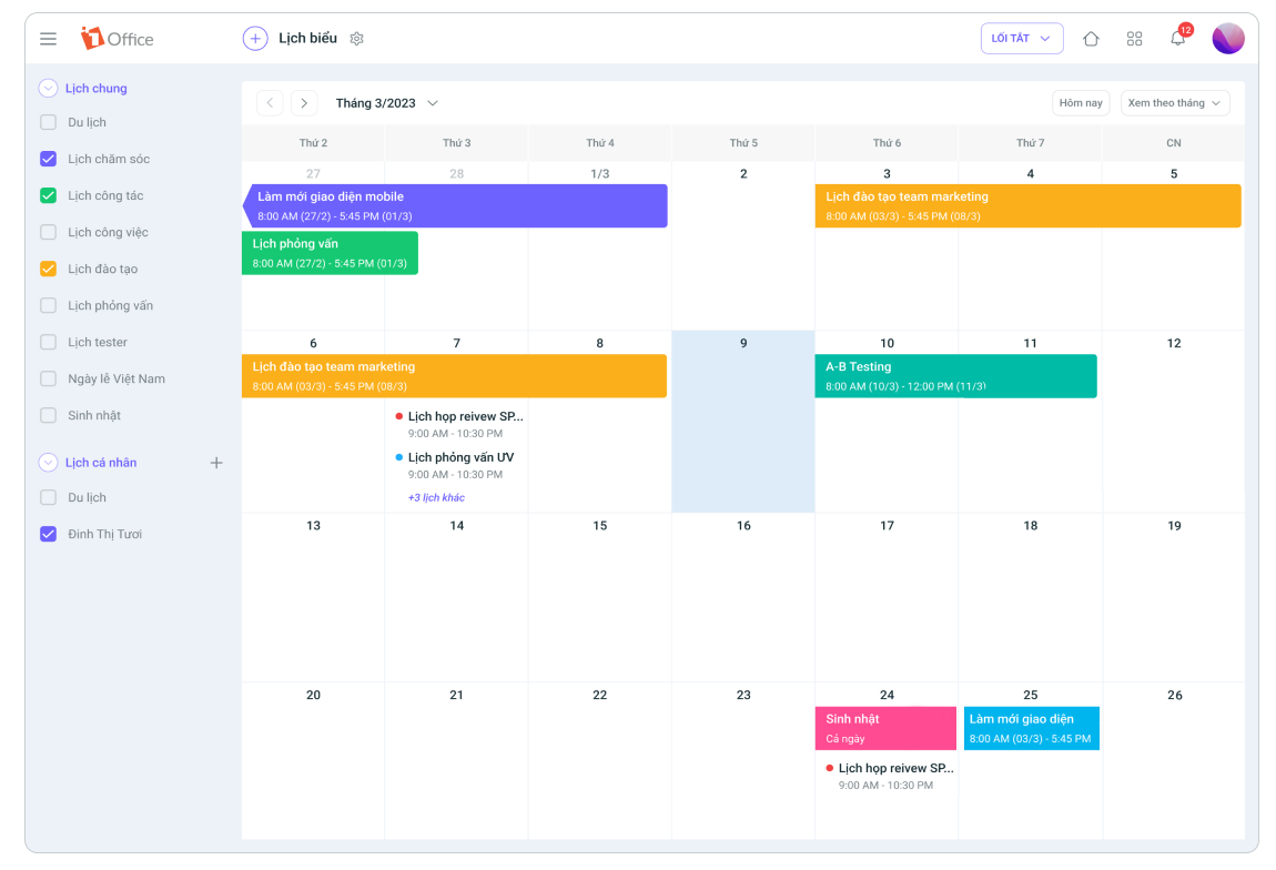 App xếp lịch làm việc 1office