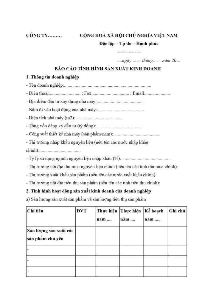 Mẫu b&aacute;o c&aacute;o tổng kết kinh doanh