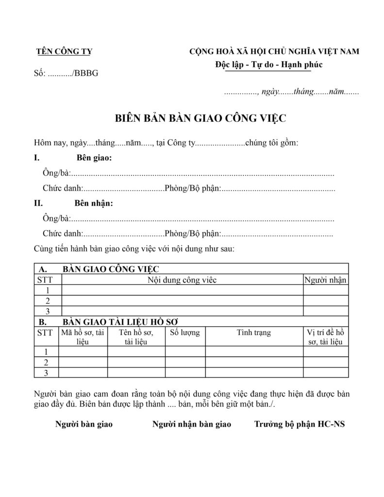 File b&agrave;n giao c&ocirc;ng việc v&agrave; hồ sơ t&agrave;i liệu