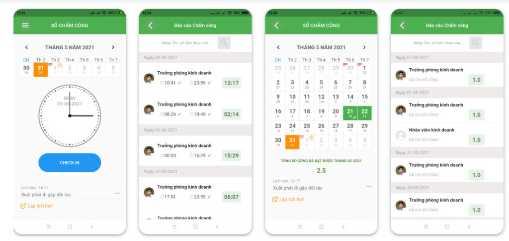 Giao diện app Sổ Chấm Công