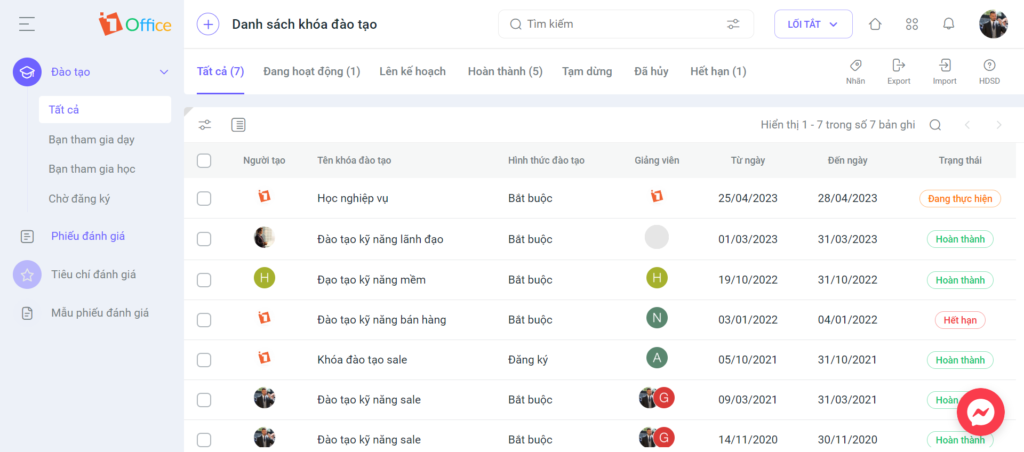 Phần mềm hỗ trợ doanh nghiệp đào tạo nhân viên -1Office