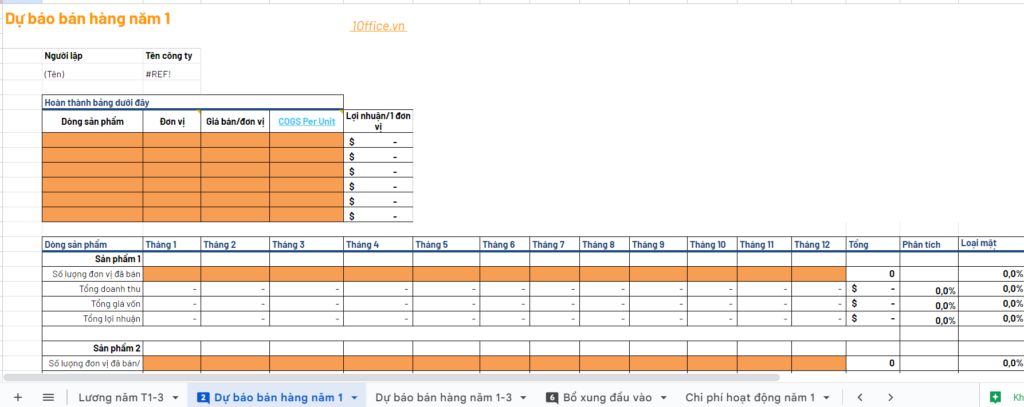 FIle Excel dự b&aacute;o t&agrave;i ch&iacute;nh trong doanh nghiệp