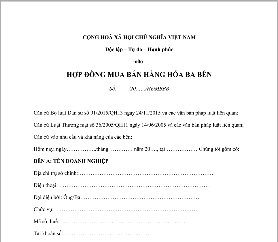 Hợp đồng mua bán 3 bên Hợp đồng mua bán 3 bên