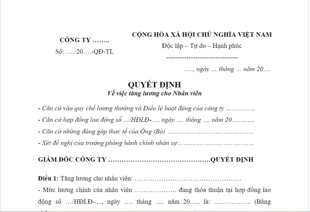 Mẫu th&ocirc;ng b&aacute;o tăng lương, điều chỉnh lương mới nhất 2023