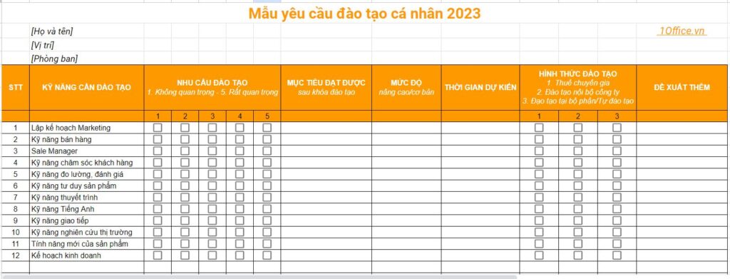 Mẫu phiếu y&ecirc;u cầu đ&agrave;o tạo c&aacute; nh&acirc;n