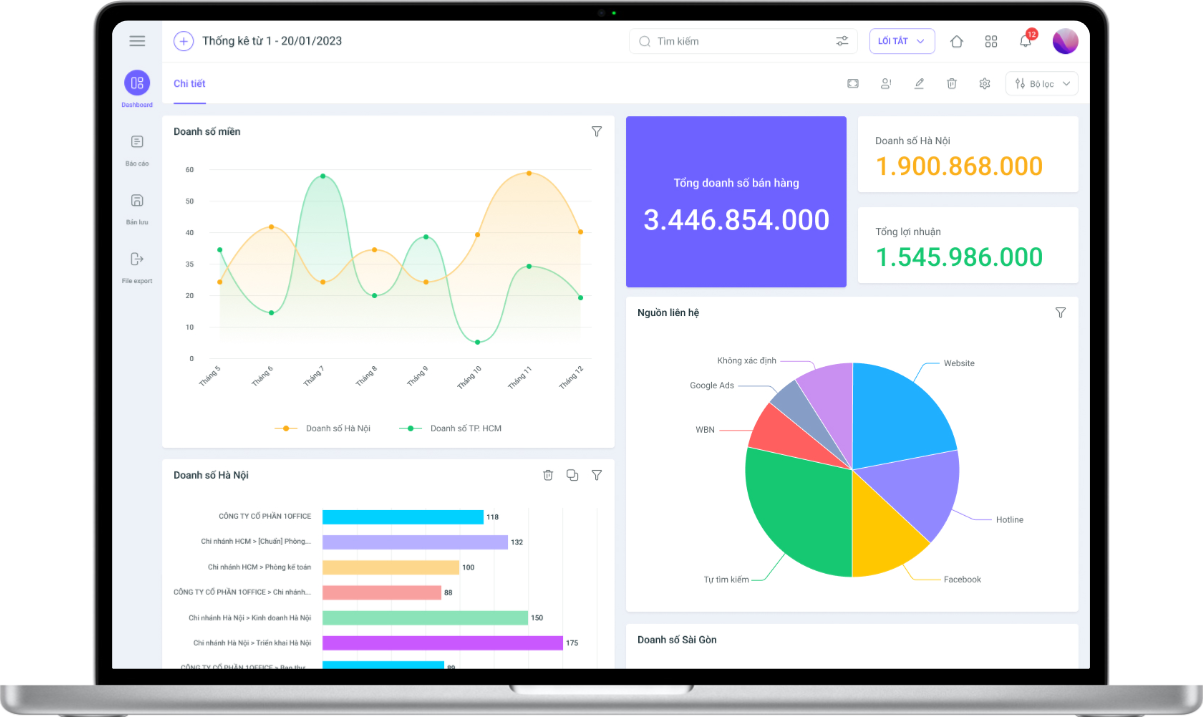 Xuất b&aacute;o c&aacute;o doanh thu si&ecirc;u đơn giản với 1CRM