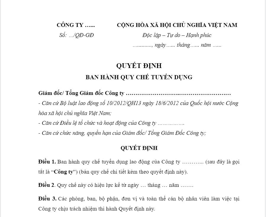 Mẫu quy tr&igrave;nh tuyển dụng nh&acirc;n sự tại c&ocirc;ng ty