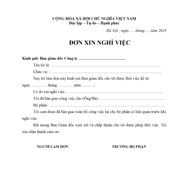 Mẫu đơn xin nghỉ việc số 5