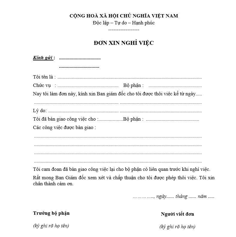 Mẫu đơn xin nghỉ việc số 7
