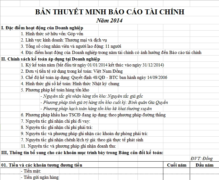 Thuyết minh báo cáo tài chính Thuyết minh báo cáo tài chính