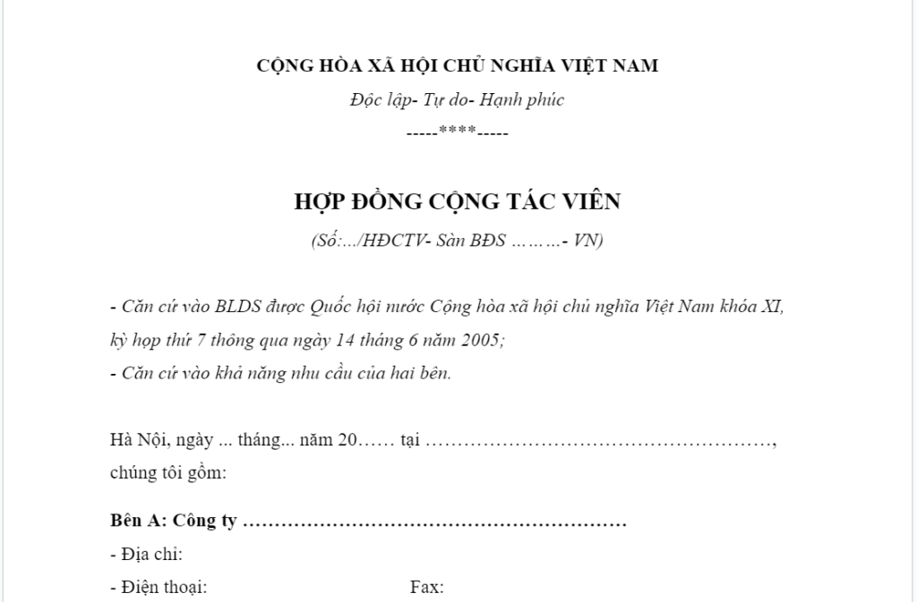 Mẫu hợp đồng cộng tác viên là hợp đồng dịch vụ