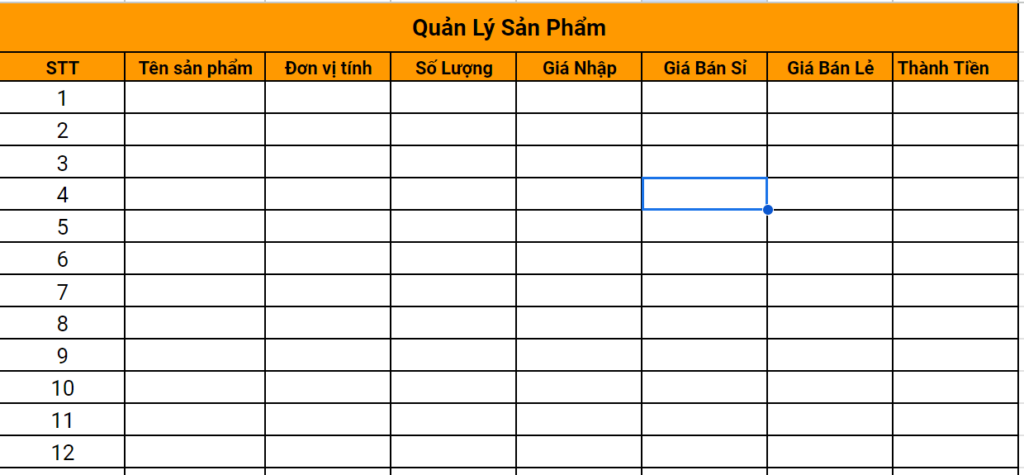 File Excel quản l&yacute; b&aacute;n h&agrave;ng theo sản phẩm