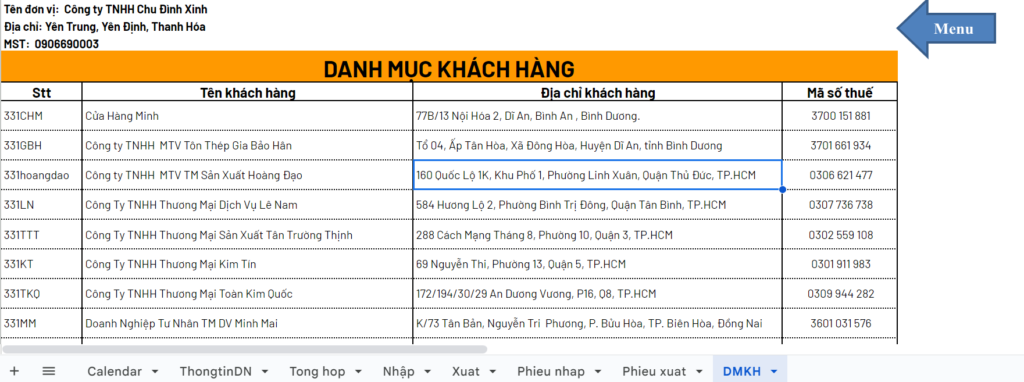 File Excel quản l&yacute; xuất nhập kho