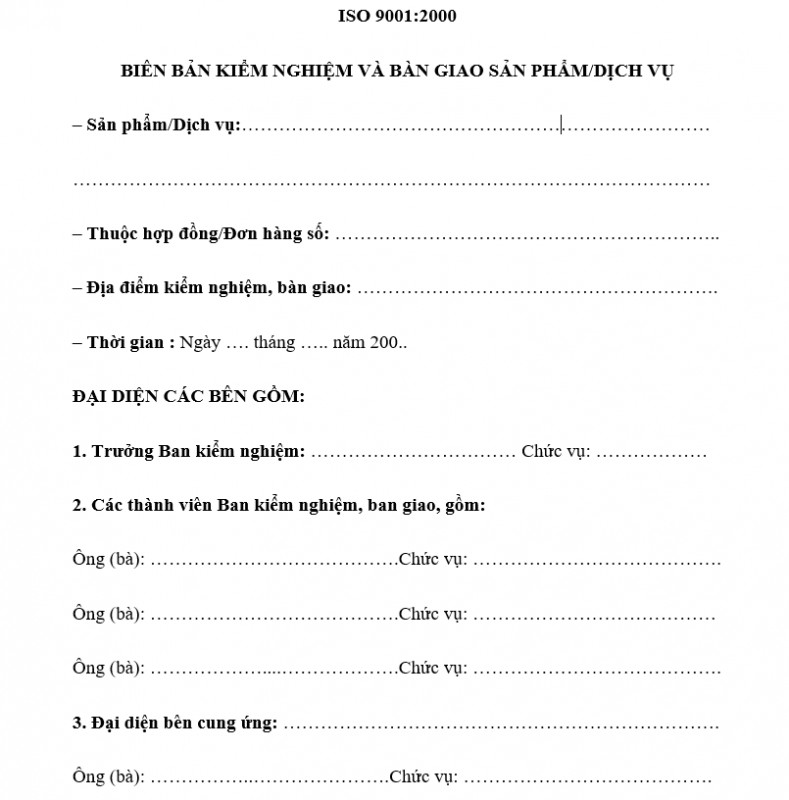 Mẫu bi&ecirc;n bản kiểm nghiệm v&agrave; b&agrave;n giao sản phẩm/dịch vụ