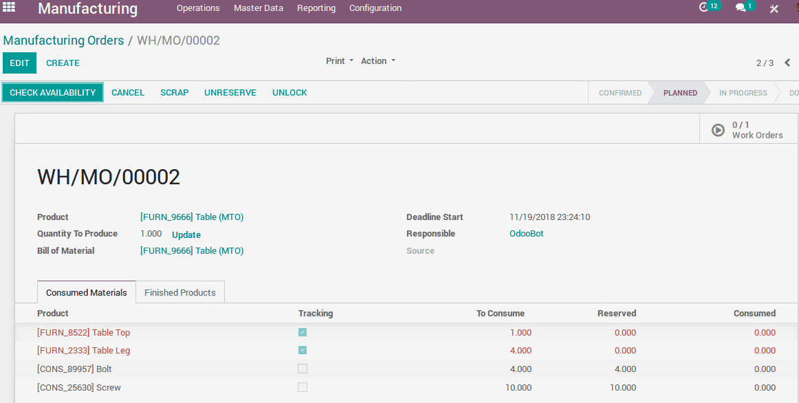 Quản l&yacute; sản xuất (Manufacturing) c&ugrave;ng phần mềm Odoo