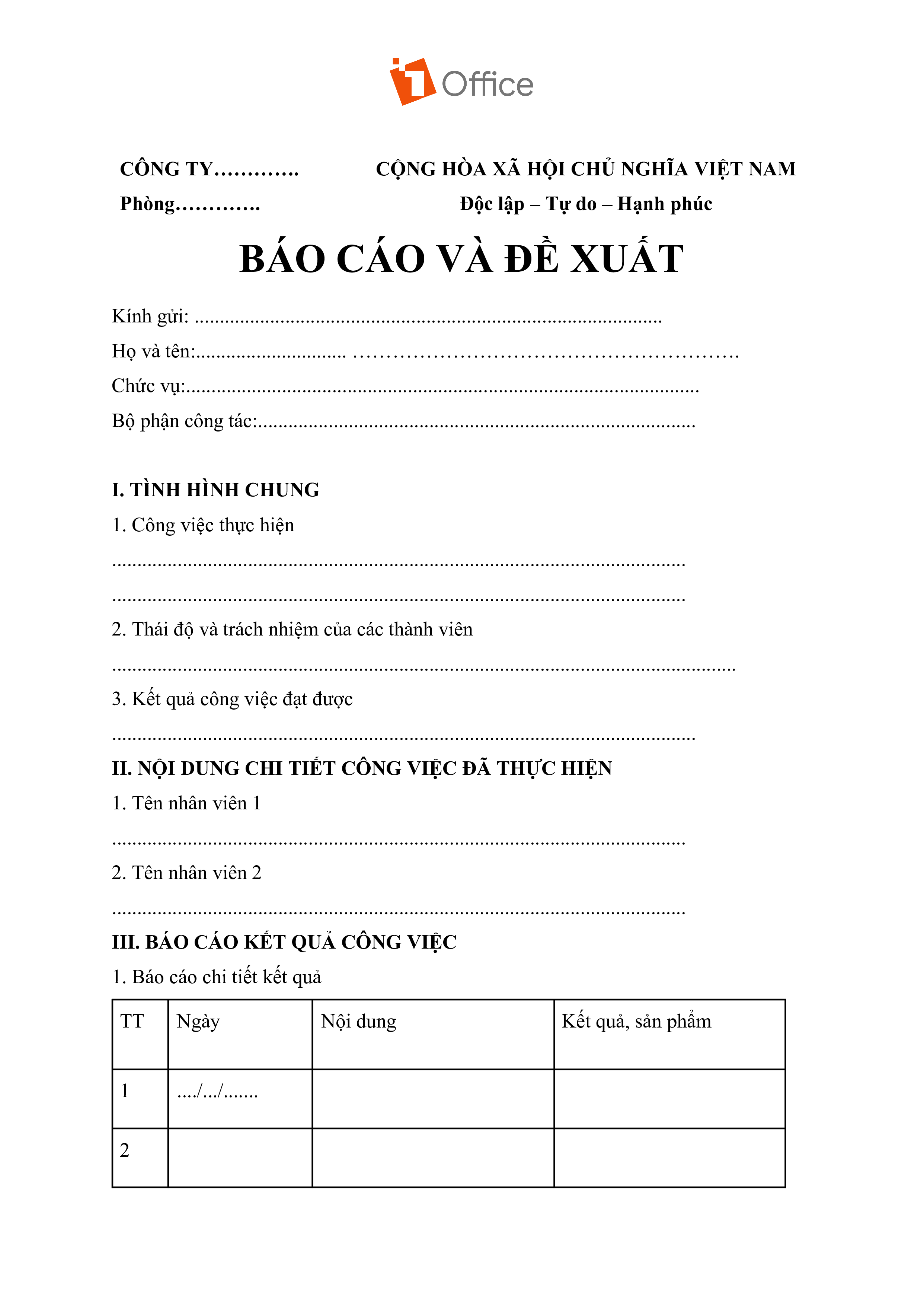 Mẫu báo cáo công việc dành cho quản lý