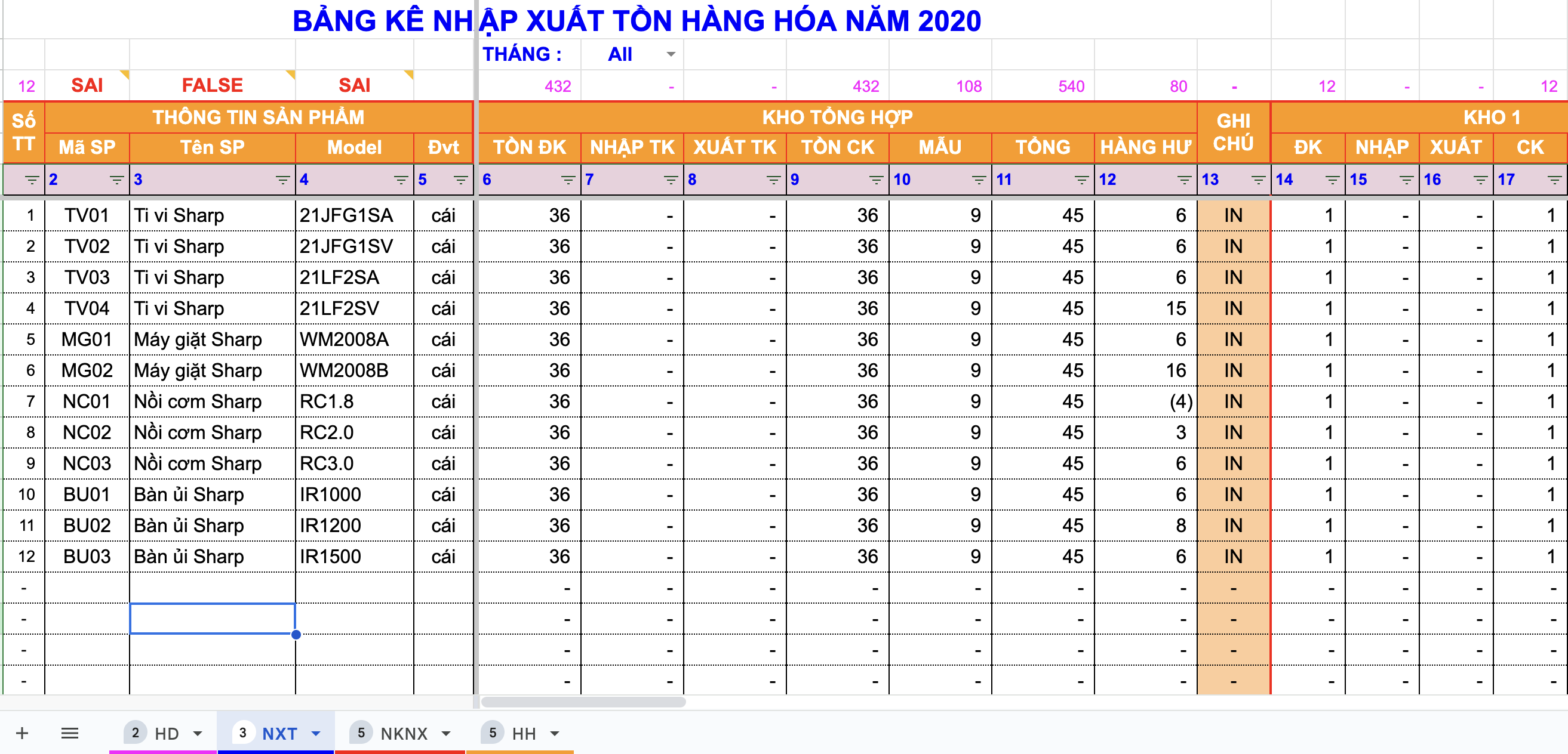 File Excel quản lý kho tích hợp mã vạch