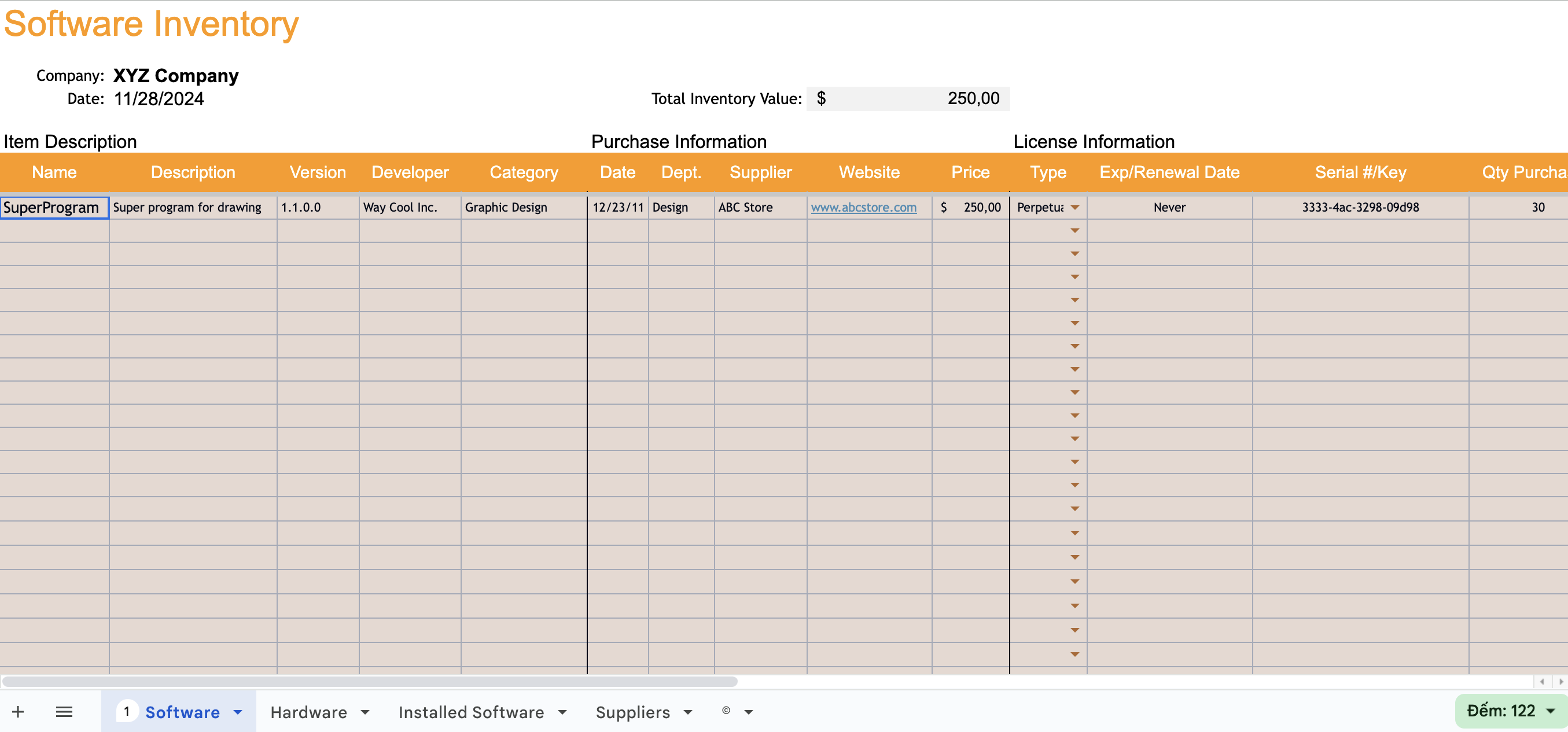 File Excel quản lý xuất nhập tồn phần cứng/phần mềm