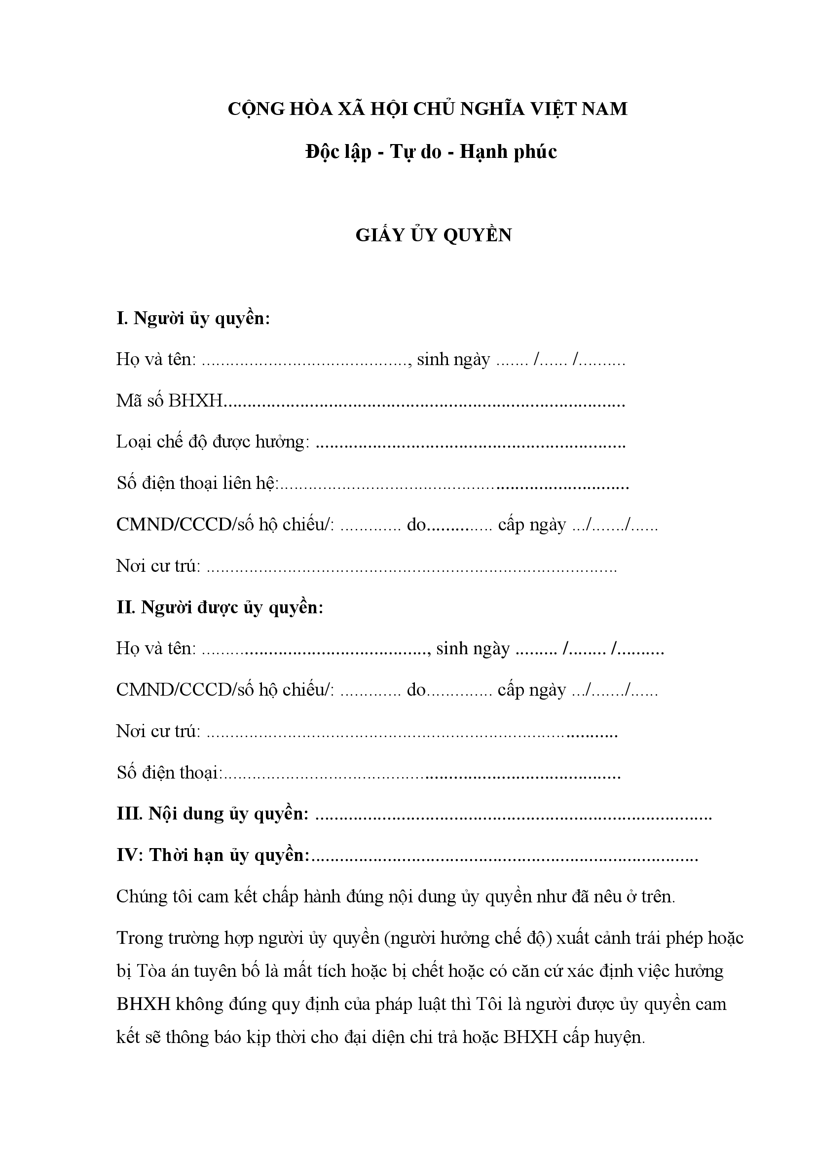 Mẫu giấy uỷ quyền c&aacute;c nh&acirc;n viết tay