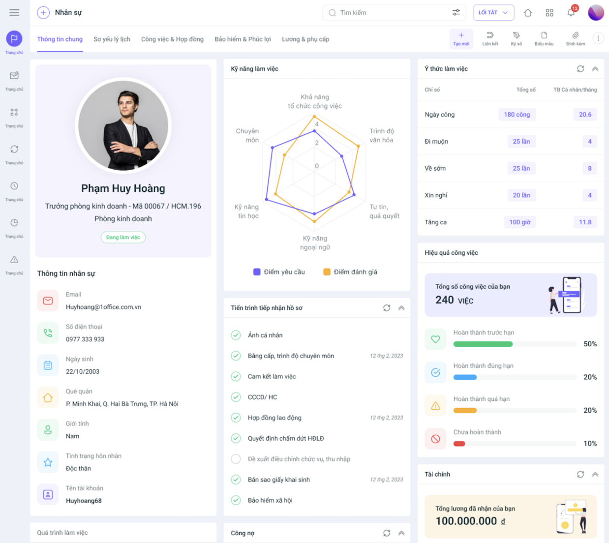 Phần mềm quản l&yacute; hồ sơ nh&acirc;n sự 1Office